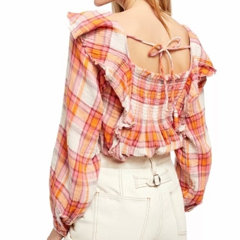 NWT Free People plaid pullover blouse - Picture 3 of 3